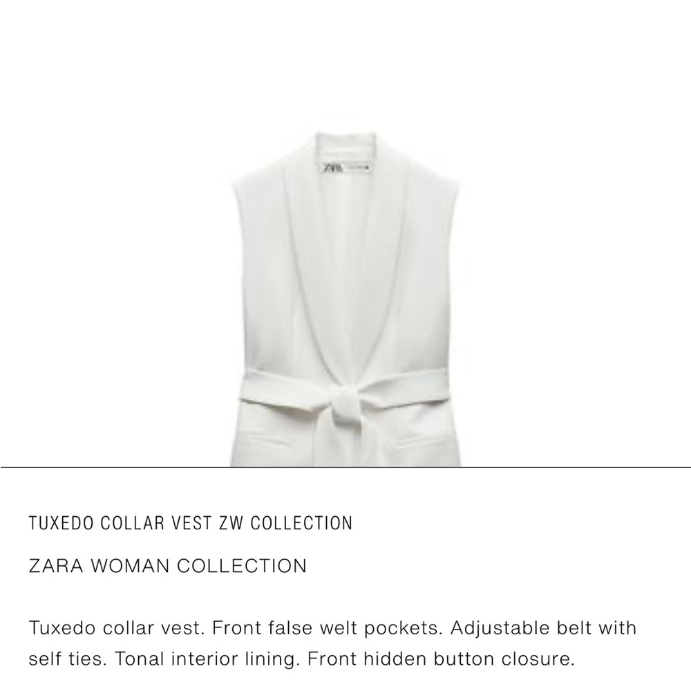 Zara Cream Tuxedo Collar Vest Small